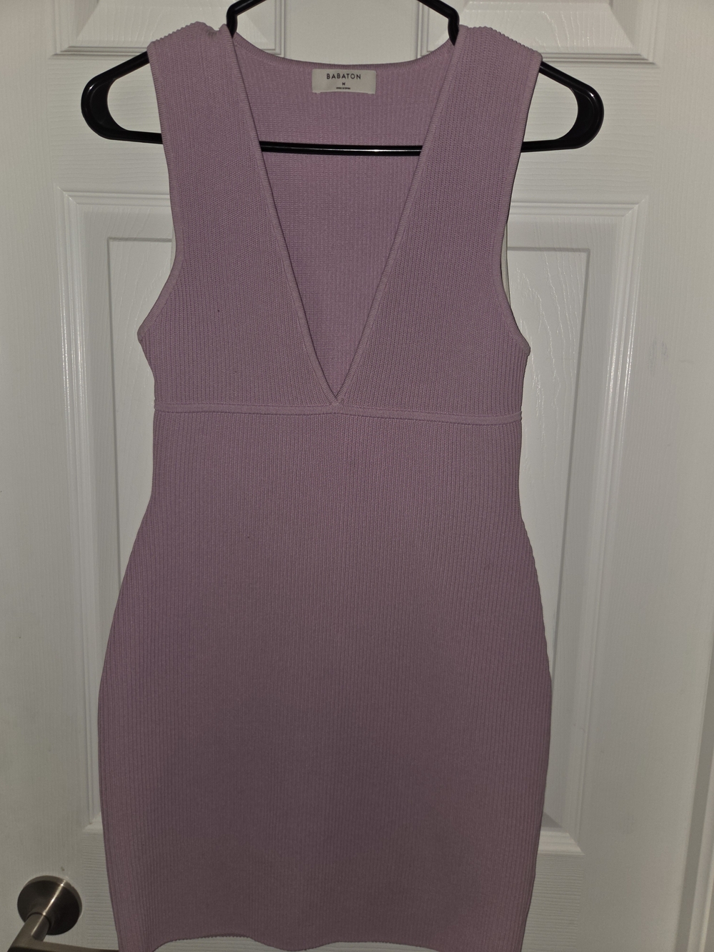 Babaton Lavender Sculpt-Knit V-Neck Mini Dress